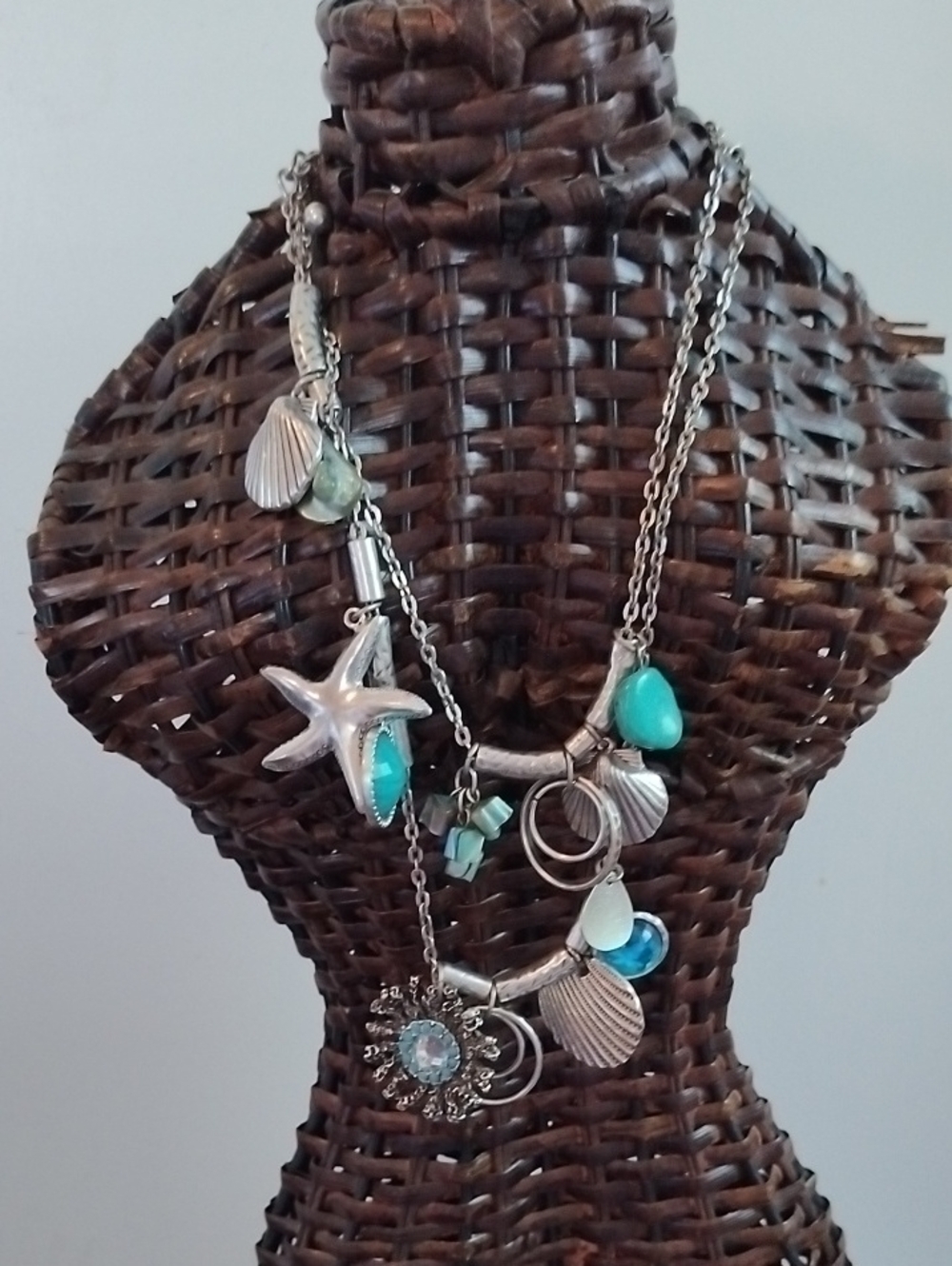Silver Tone Turquoise Coastal Charm Necklace - Women Jewelry
